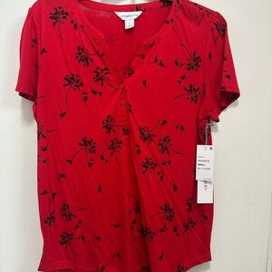 Liz Claiborne Red Wrap Blouse with V-Neck